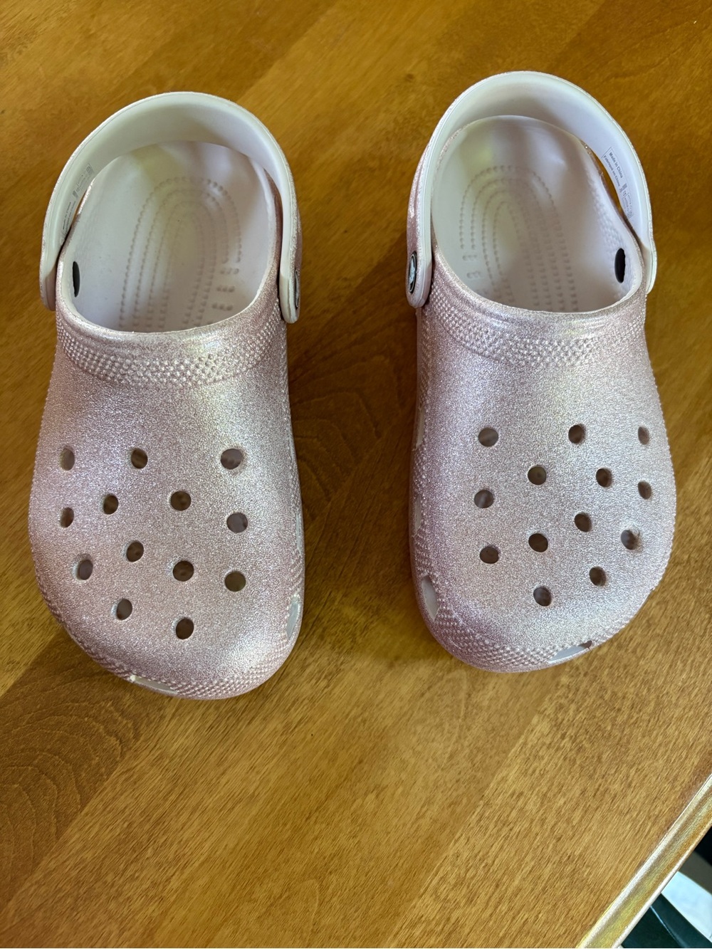 CROCS Kids Glitter Clogs in Shimmering Pink and White